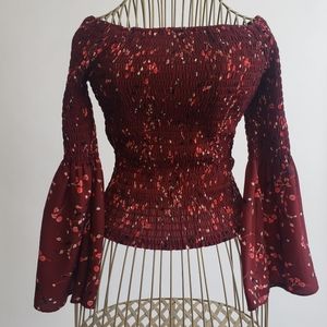 Express off shoulder smocked bell sleeve top XS